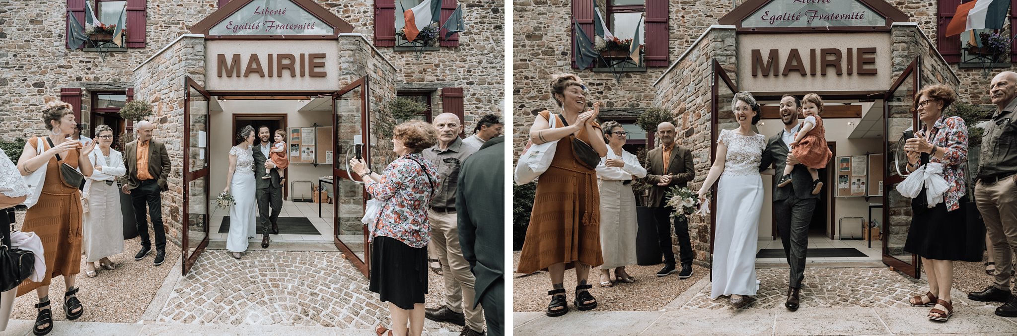 sortie de la mairie, Un reportage photo mariage en Bretagne sur le thème champêtre et bohème