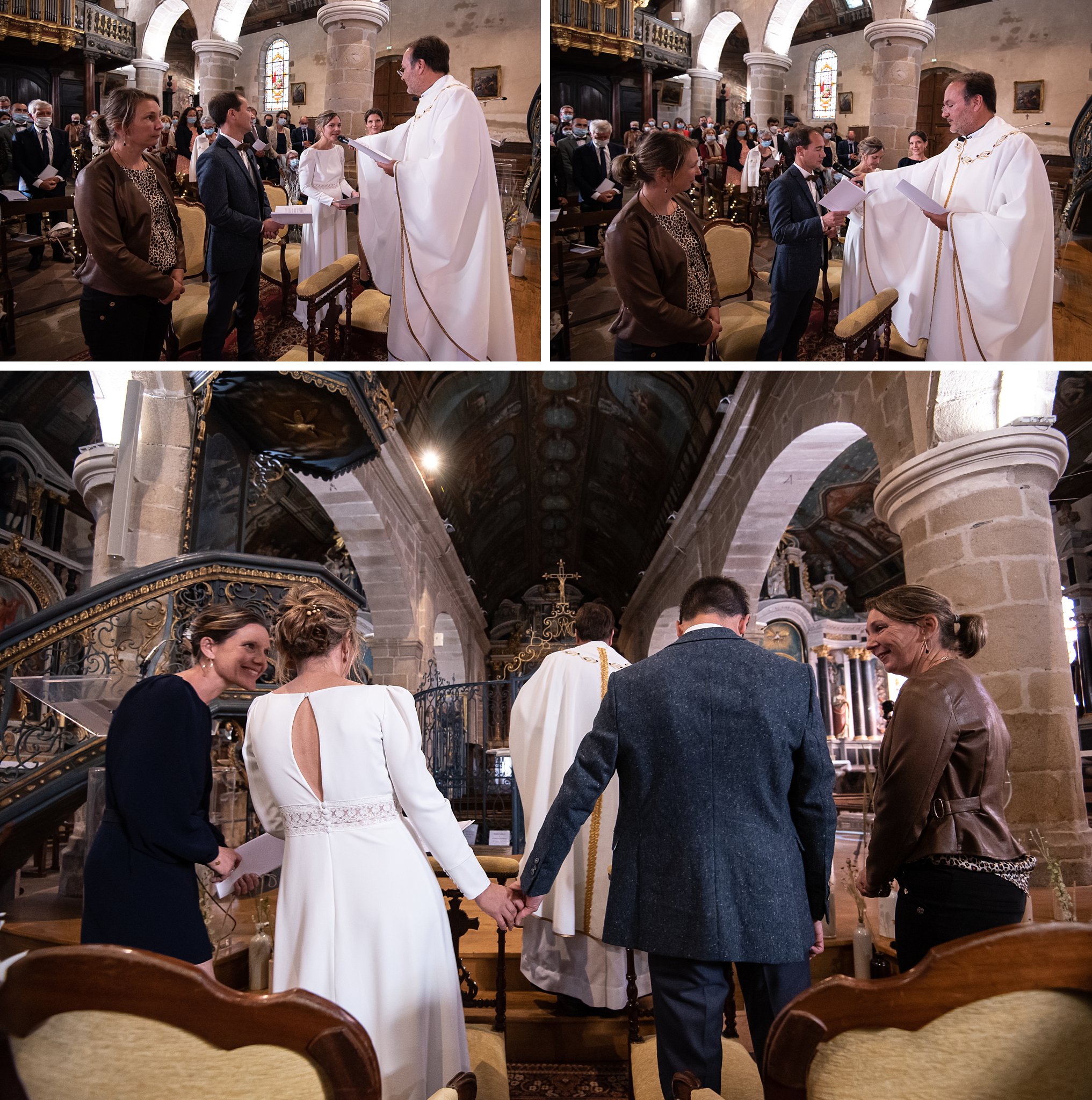 les mariés echangent leurs voeux devant le pretre, ceremonie religieuse à l'eglise,Un sublime mariage à Carnac pour G & Y