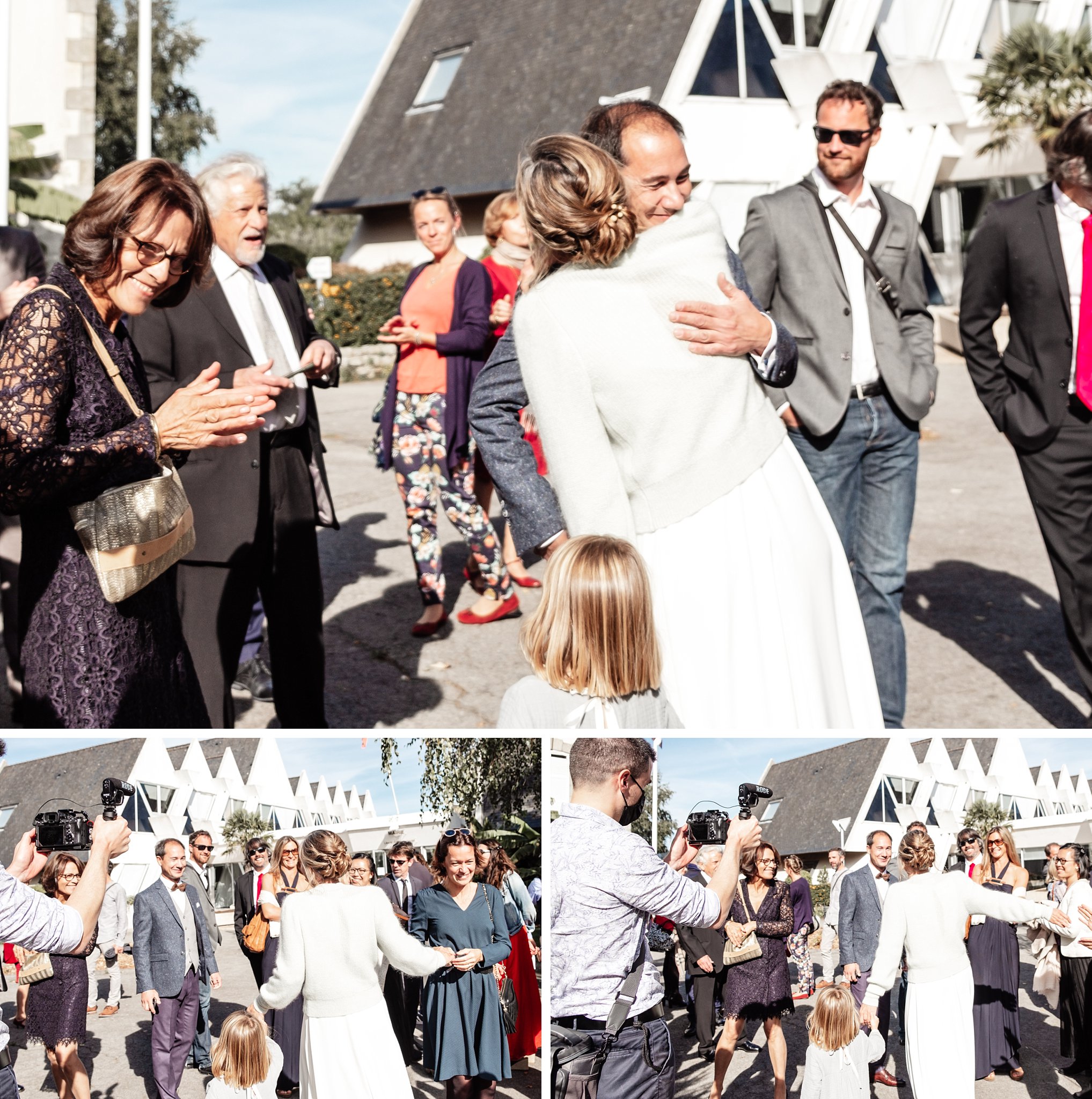 la mariée retrouve son futur marié, les invités applaudissent,Un sublime mariage à Carnac pour G & Y